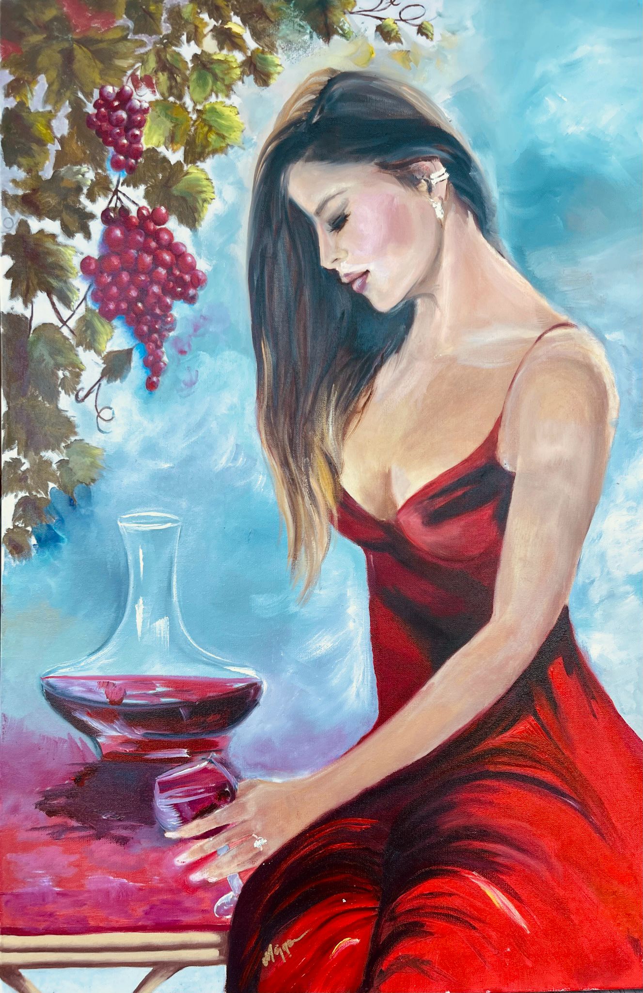 At the Winery original painting, Mojgan Vahdati-Nia