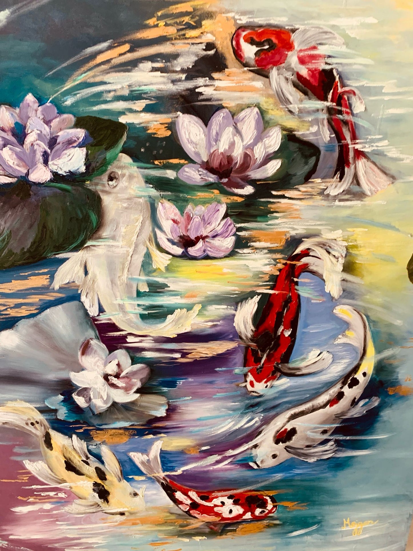 Koi Cascade Oil Painting (REPRINT) | Mojgan Vahdati - Nia | Mojarts